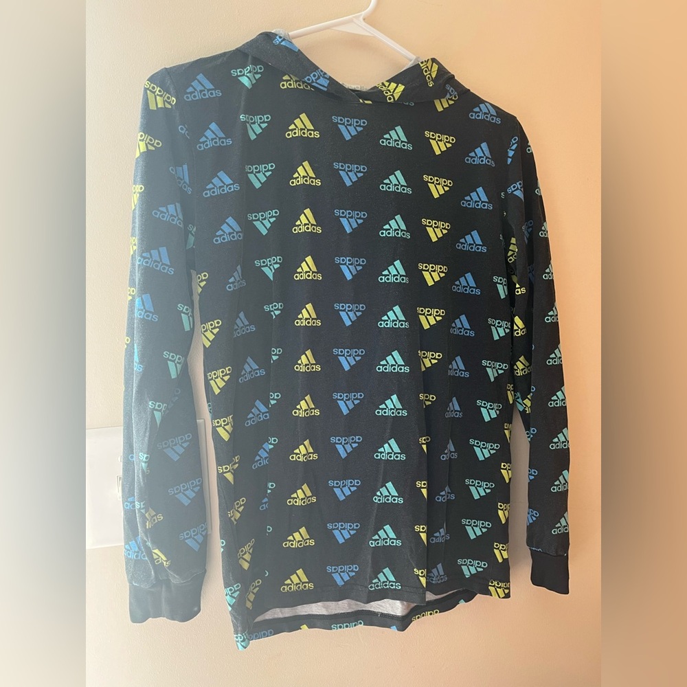 Adidas Hooded Long sleeve T-Shirt Black and multicolored Size Large